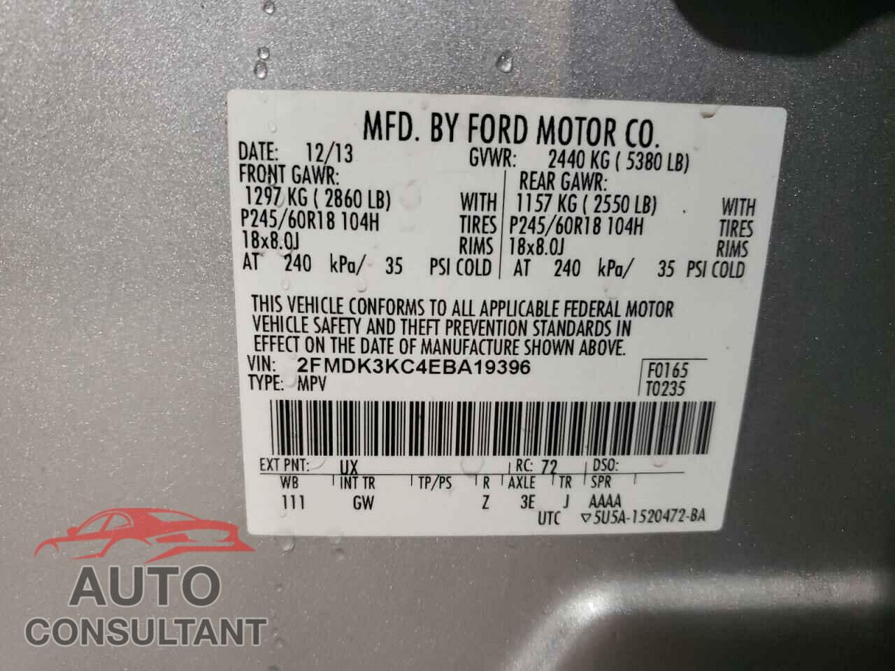 FORD EDGE 2014 - 2FMDK3KC4EBA19396