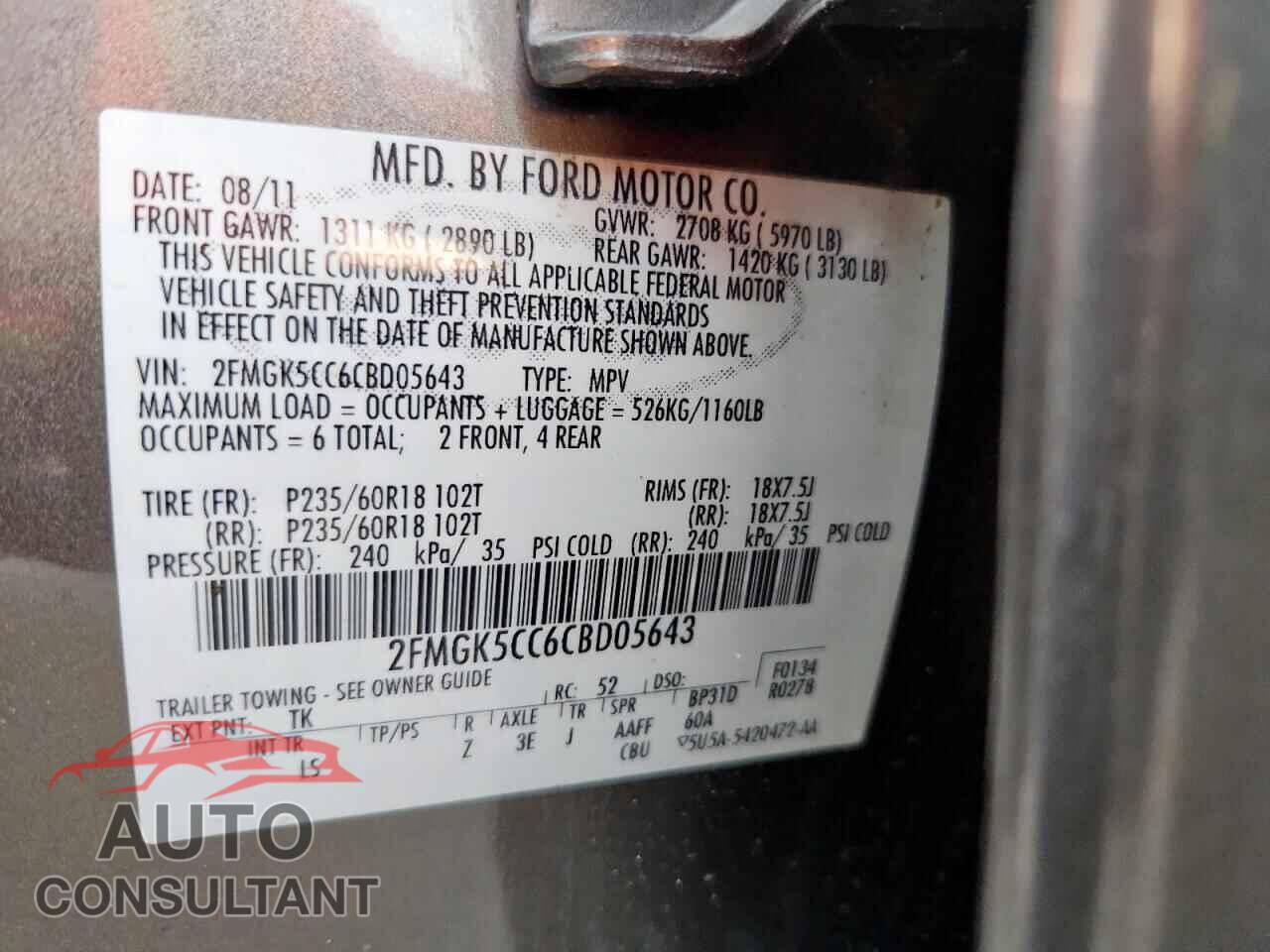 FORD FLEX 2012 - 2FMGK5CC6CBD05643