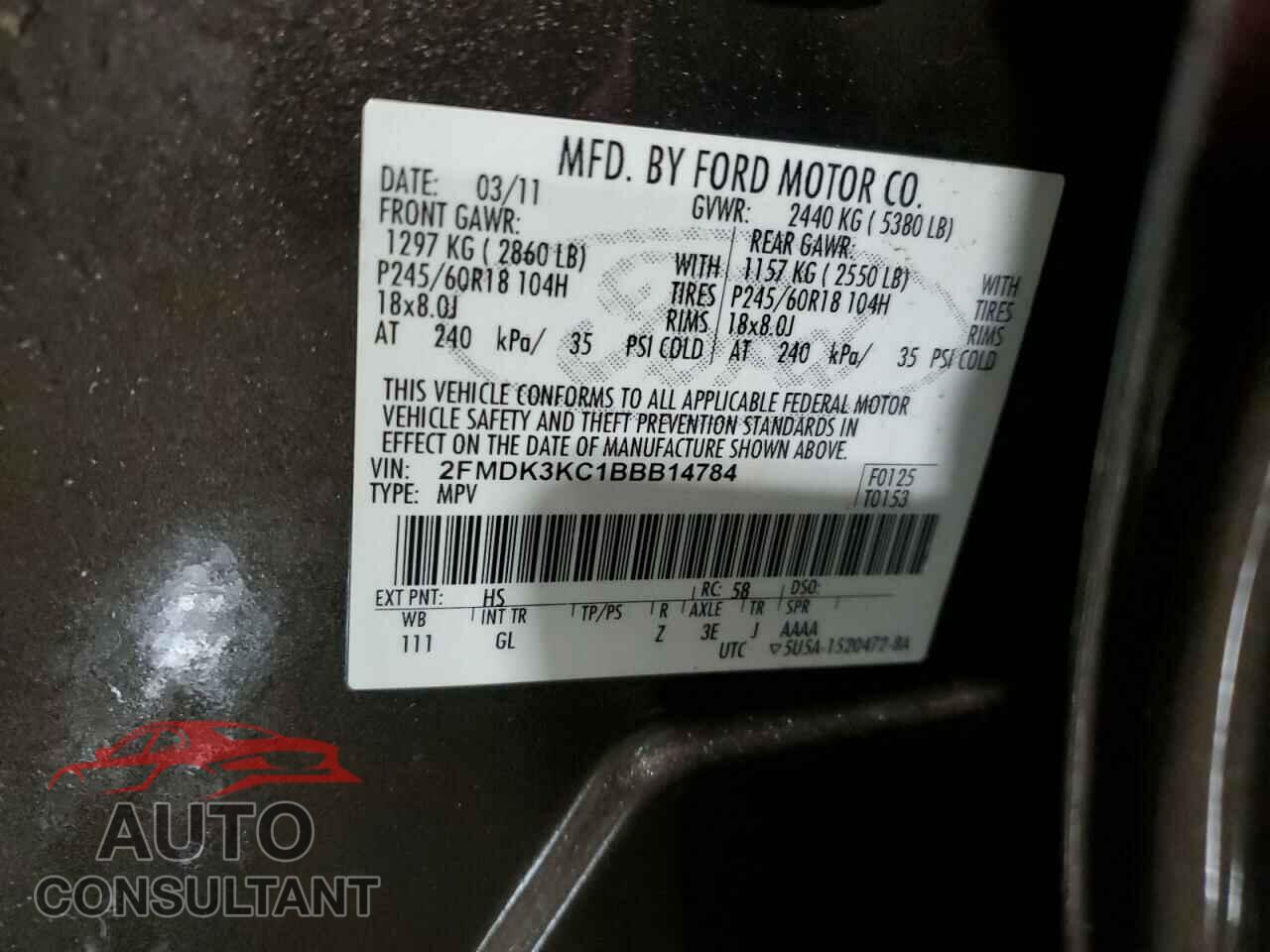 FORD EDGE 2011 - 2FMDK3KC1BBB14784