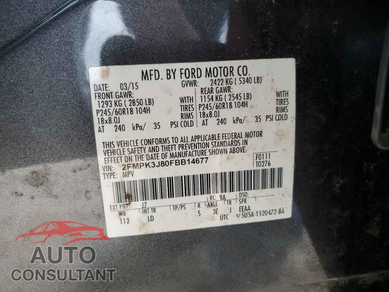 FORD EDGE 2015 - 2FMPK3J80FBB14677