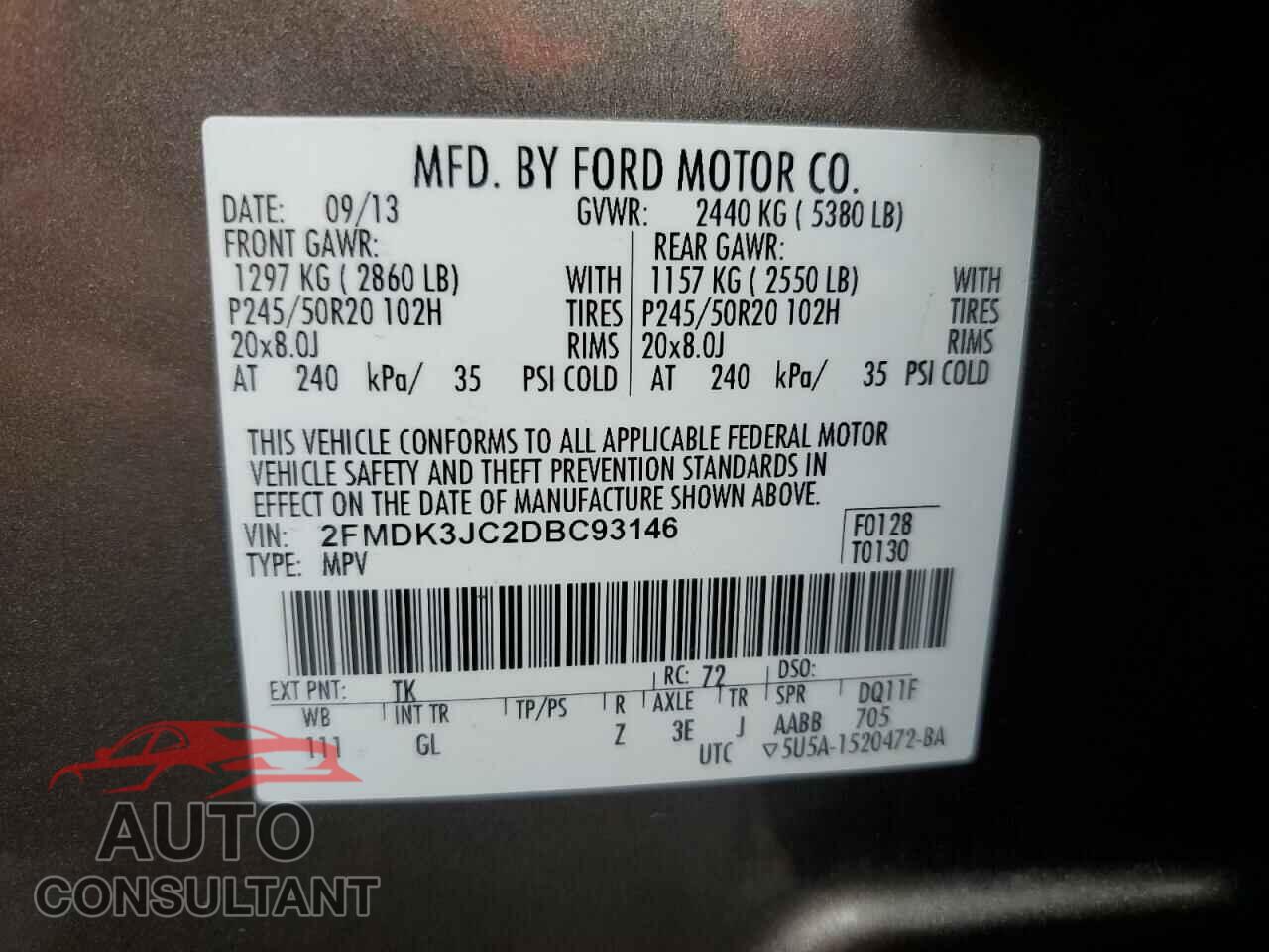 FORD EDGE 2013 - 2FMDK3JC2DBC93146