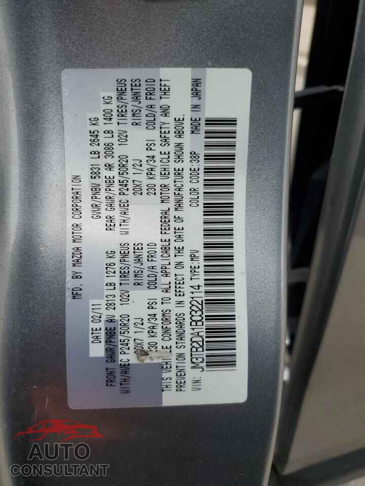 MAZDA CX-9 2011 - JM3TB2DA1B0322114