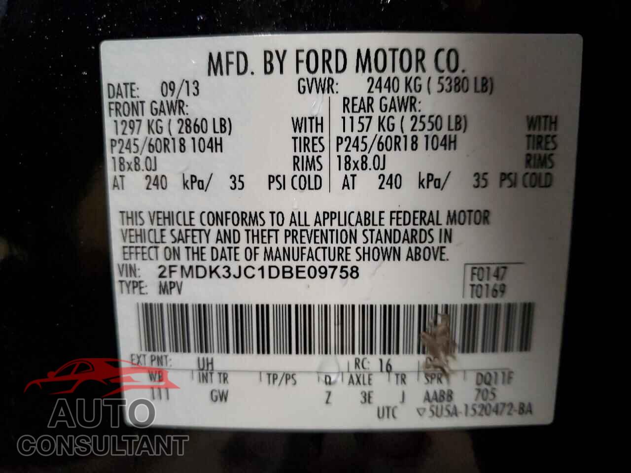 FORD EDGE 2013 - 2FMDK3JC1DBE09758