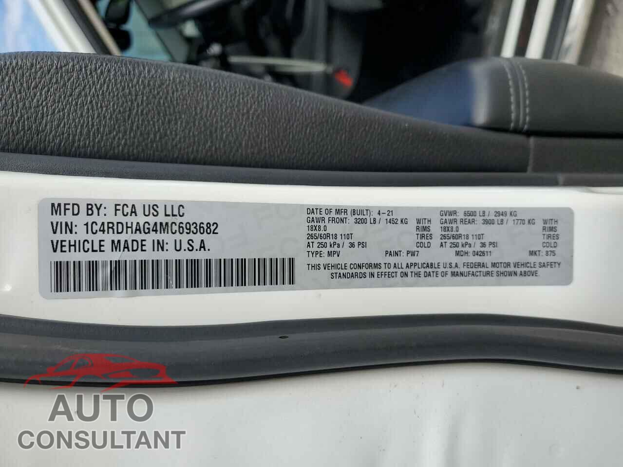 DODGE DURANGO 2021 - 1C4RDHAG4MC693682