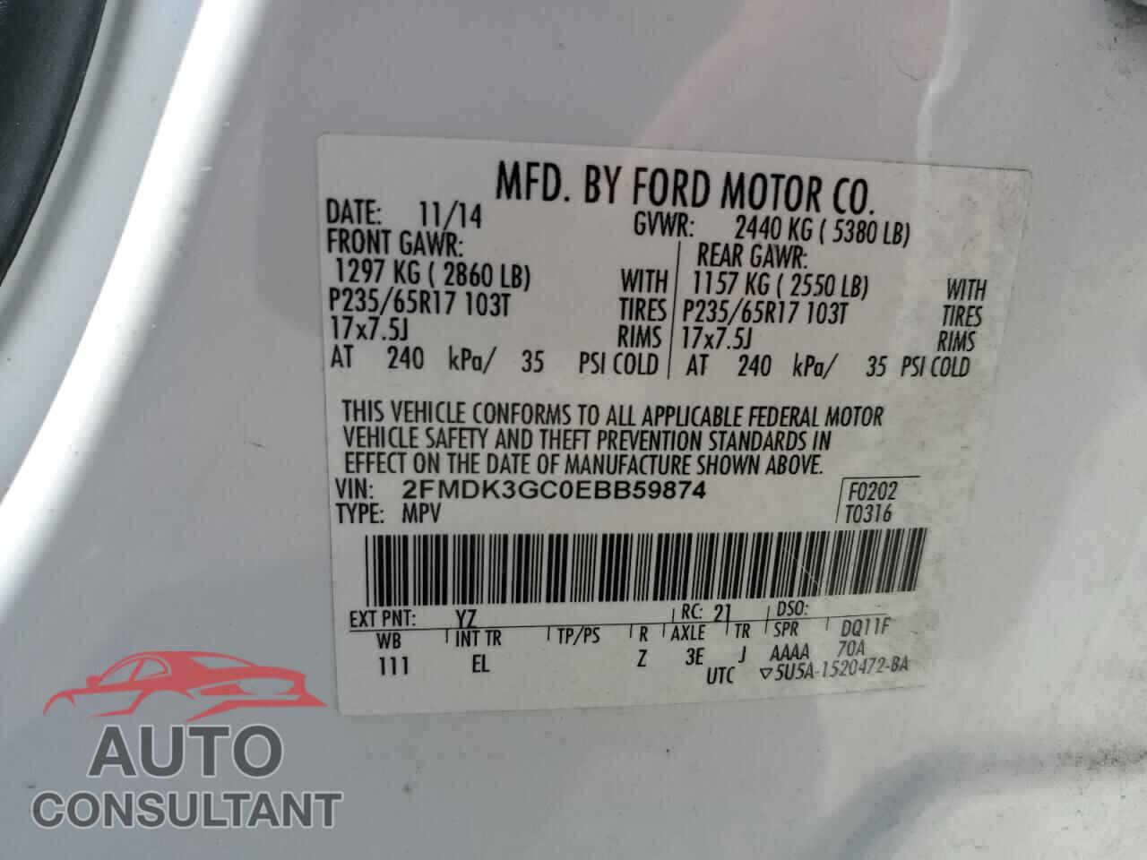 FORD EDGE 2014 - 2FMDK3GC0EBB59874