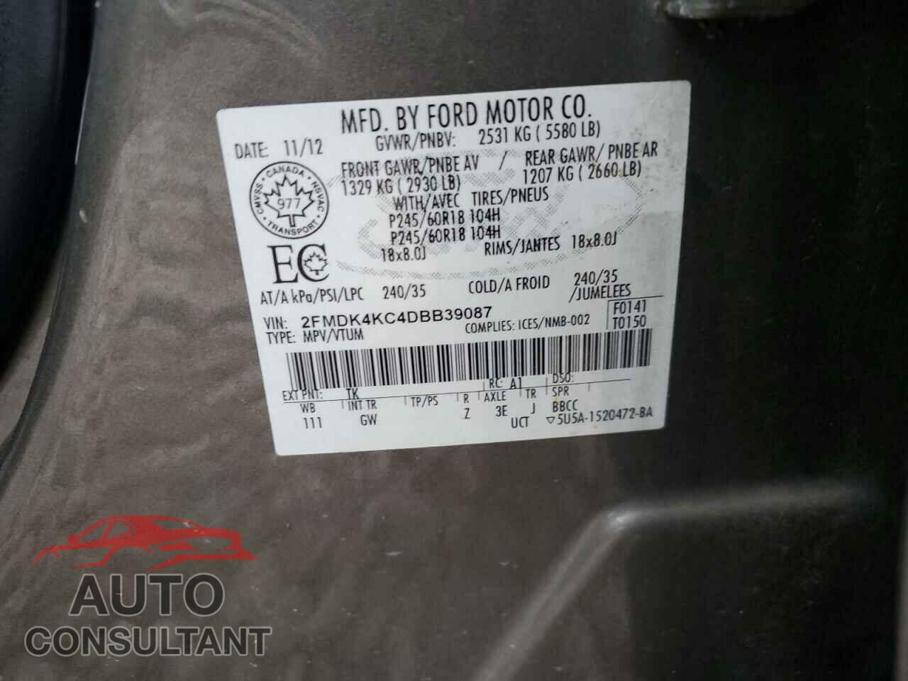 FORD EDGE 2013 - 2FMDK4KC4DBB39087