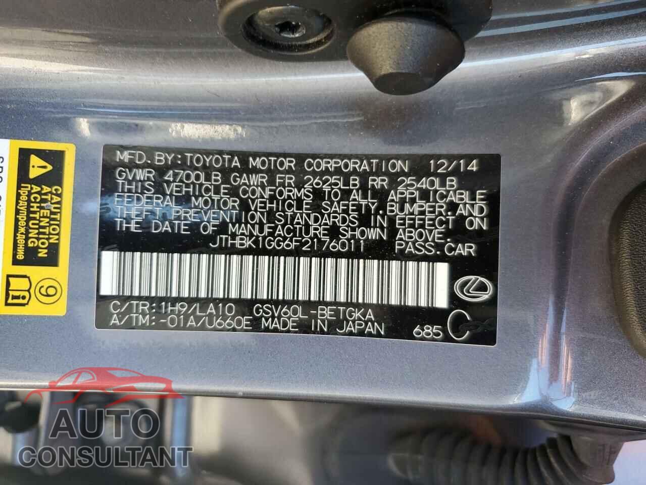 LEXUS ES350 2015 - JTHBK1GG6F2176011