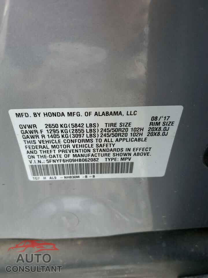 HONDA PILOT 2017 - 5FNYF6H09HB062082