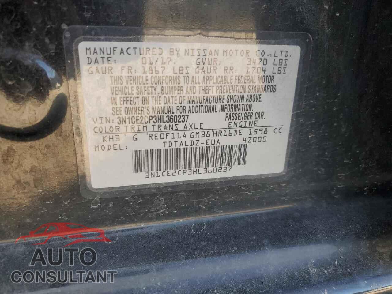 NISSAN VERSA 2017 - 3N1CE2CP3HL360237