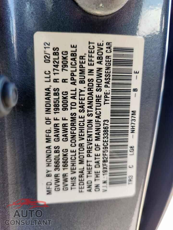 HONDA CIVIC 2012 - 19XFB2F59CE338673