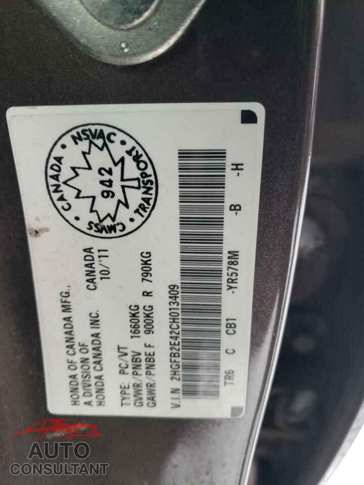 HONDA CIVIC 2012 - 2HGFB2E42CH013409
