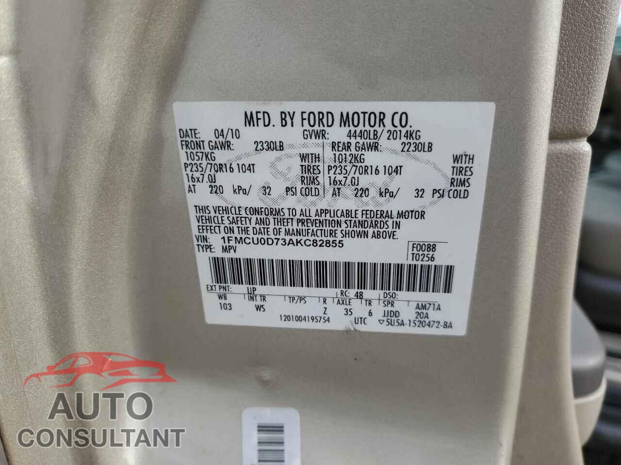 FORD ESCAPE 2010 - 1FMCU0D73AKC82855
