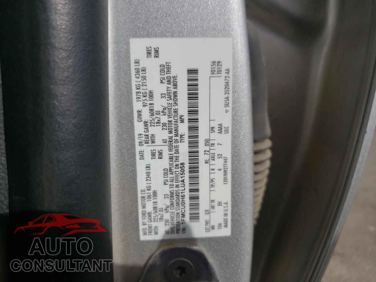 FORD ESCAPE 2020 - 1FMCU0H61LUA15058