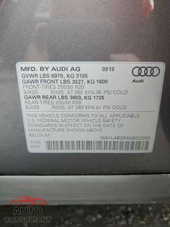 AUDI E-TRON 2019 - WA1LABGE4KB022253