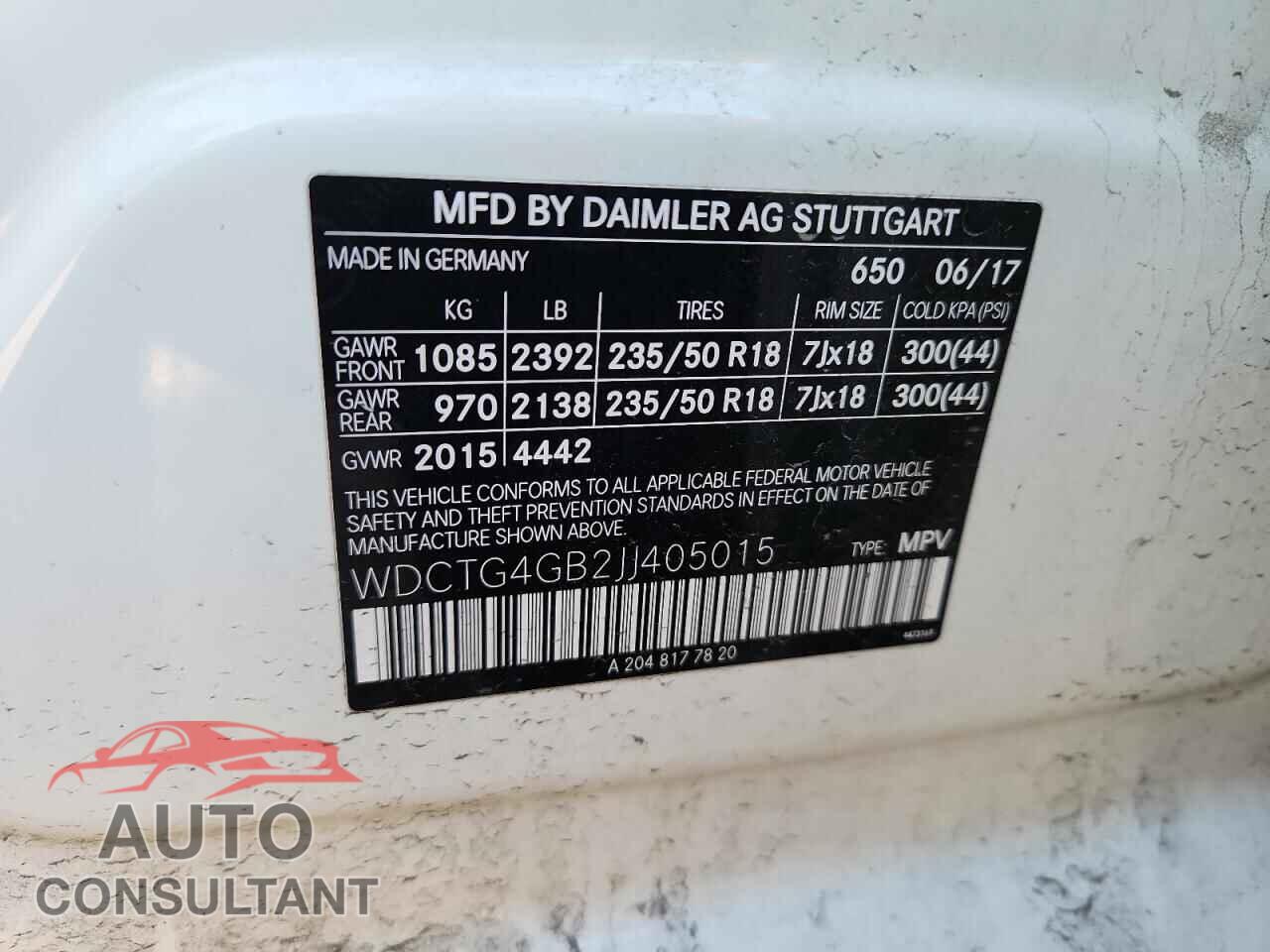 MERCEDES-BENZ GLA-CLASS 2018 - WDCTG4GB2JJ405015