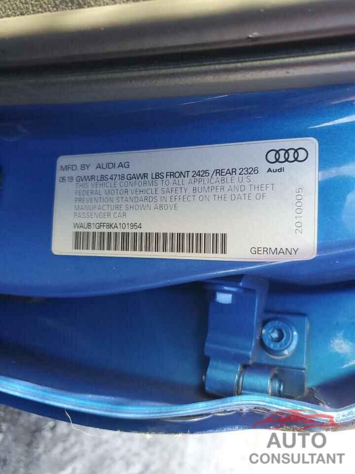 AUDI S3 2019 - WAUB1GFF8KA101954
