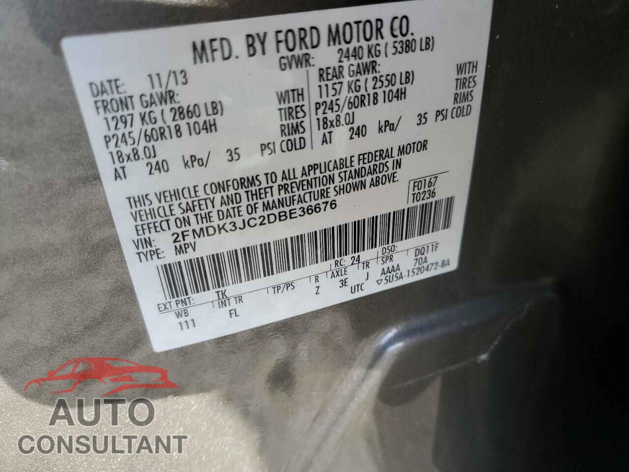 FORD EDGE 2013 - 2FMDK3JC2DBE36676