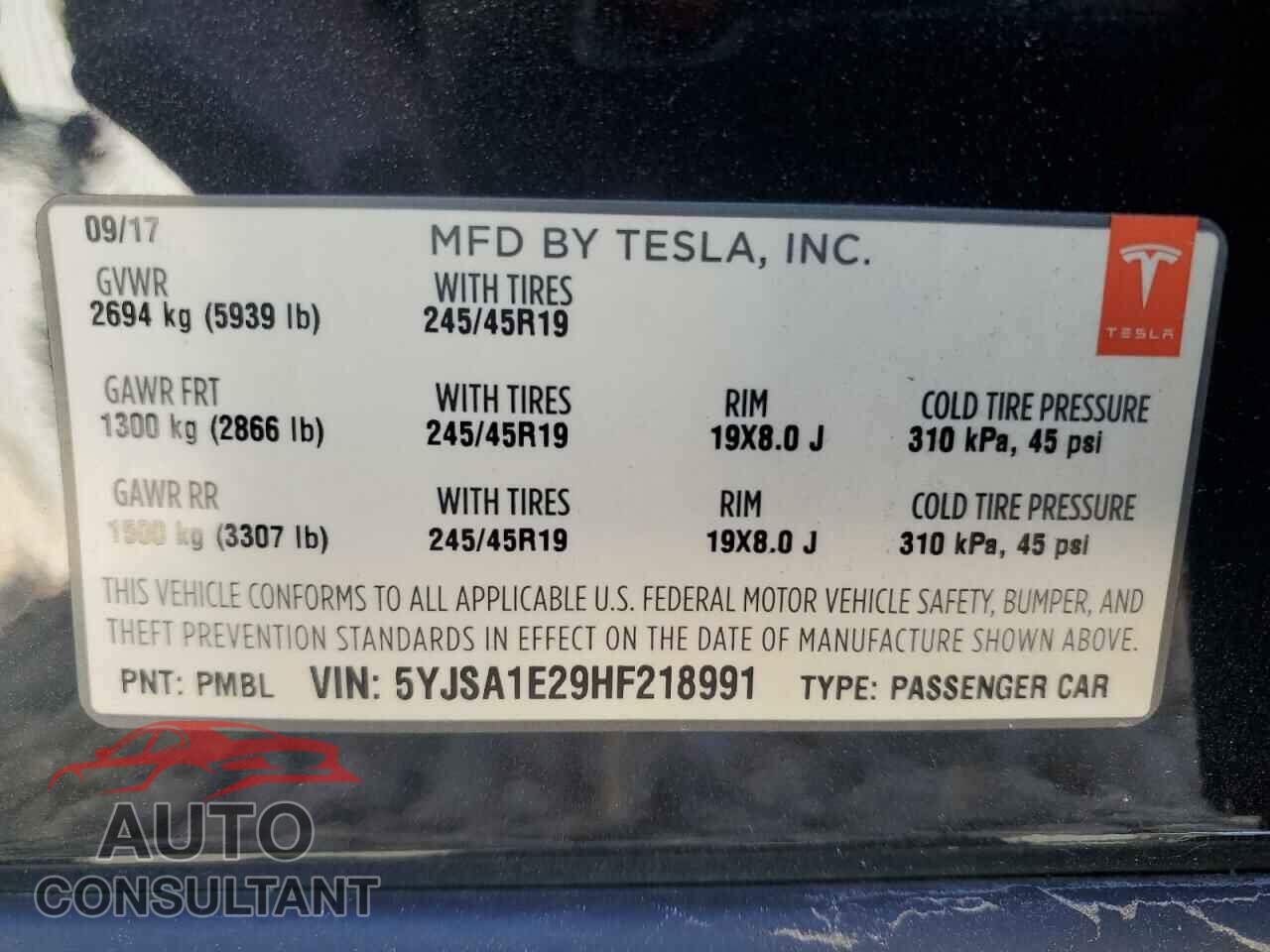 TESLA MODEL S 2017 - 5YJSA1E29HF218991