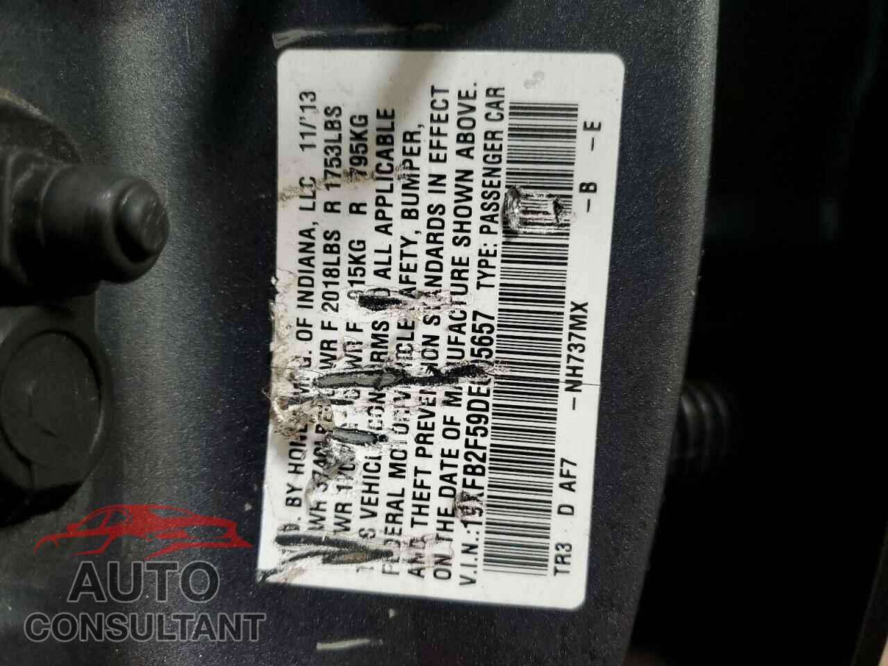HONDA CIVIC 2013 - 19XFB2F59DE095657