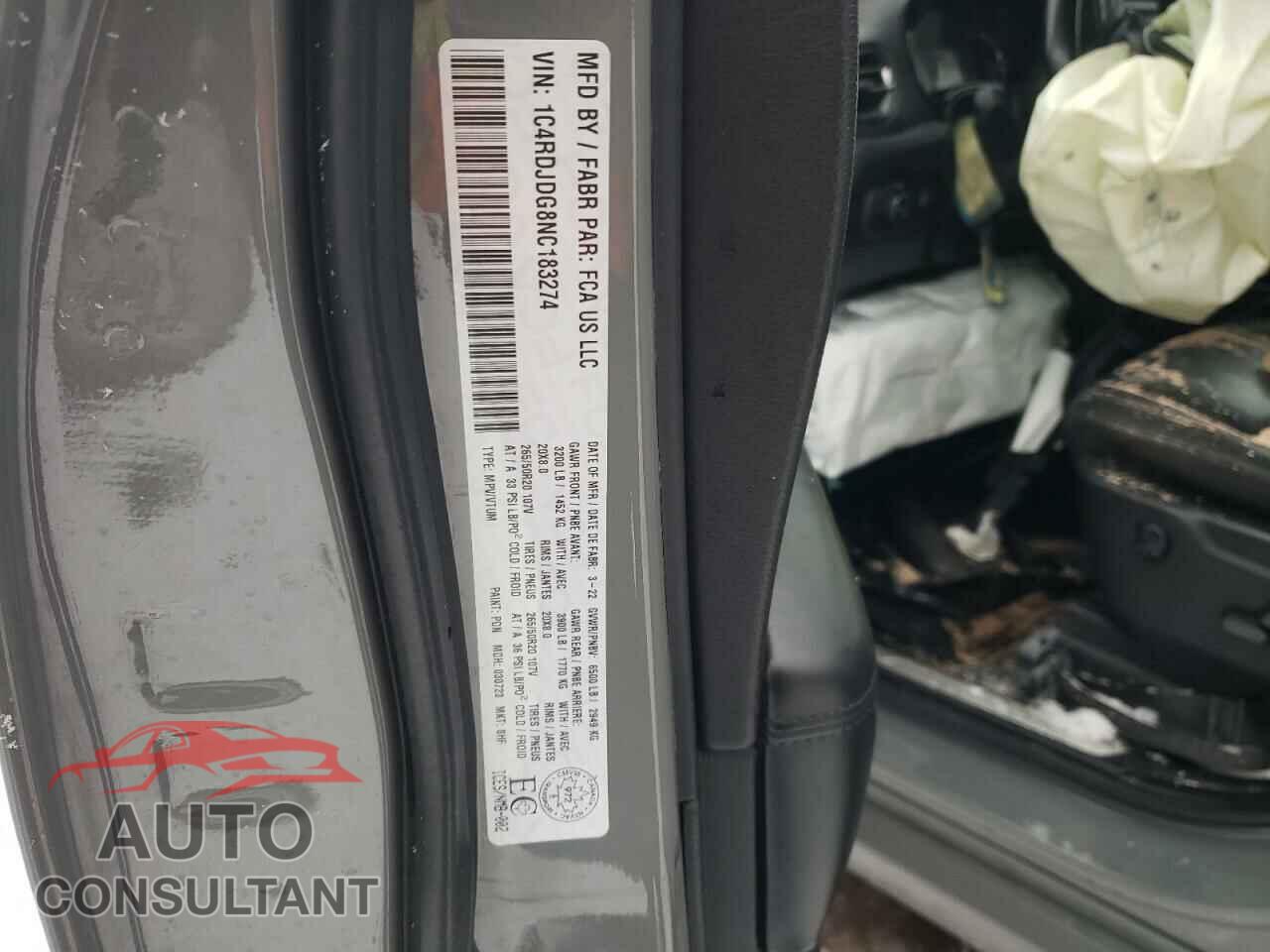 DODGE DURANGO 2022 - 1C4RDJDG8NC183274