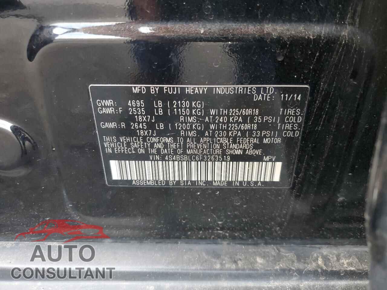 SUBARU OUTBACK 2015 - 4S4BSBLC6F3263519