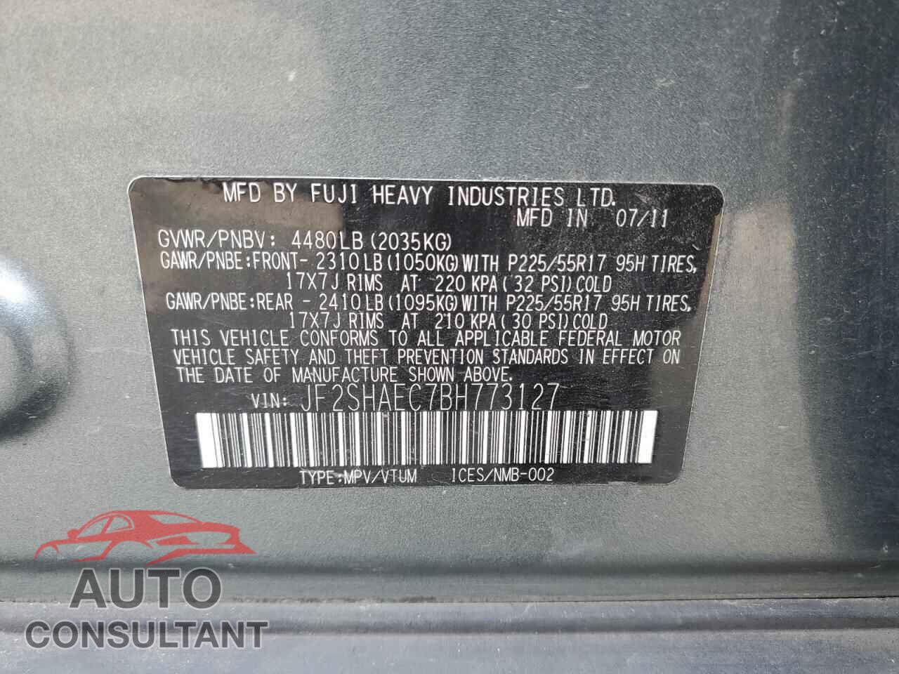 SUBARU FORESTER 2011 - JF2SHAEC7BH773127