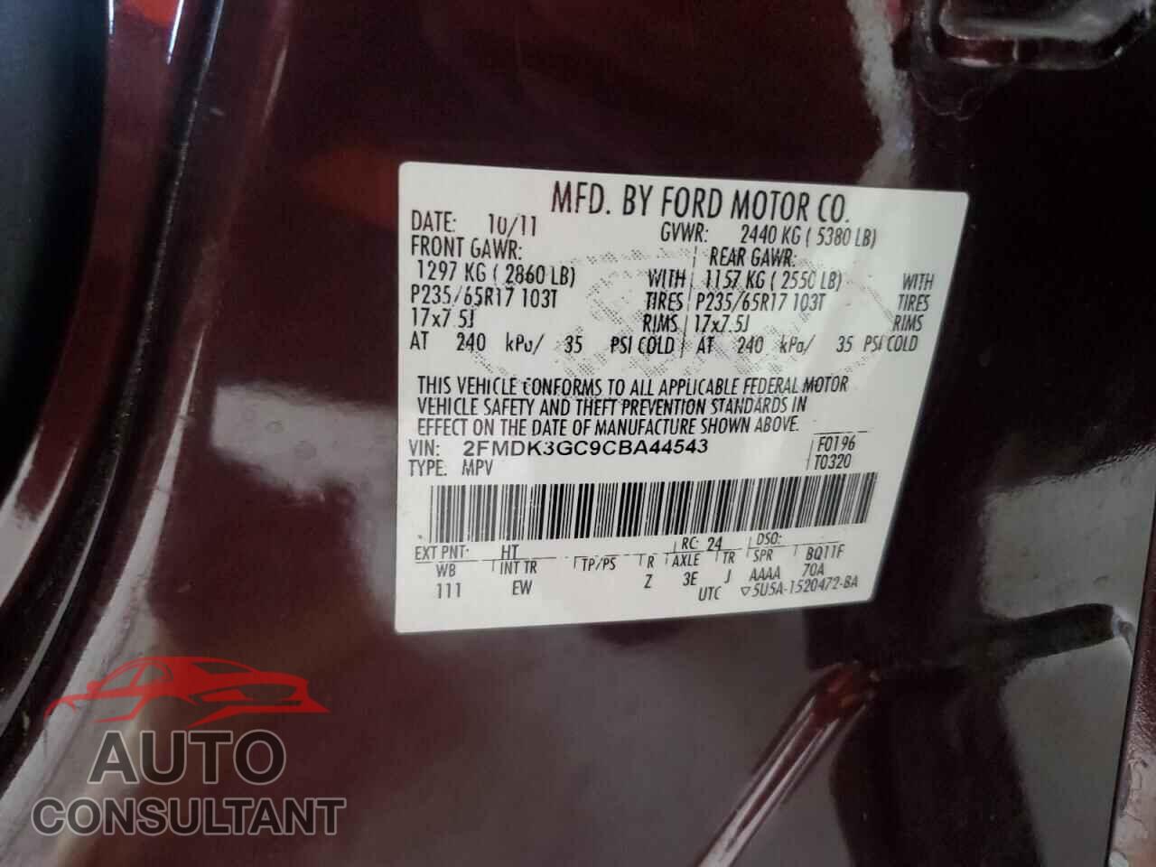 FORD EDGE 2012 - 2FMDK3GC9CBA44543