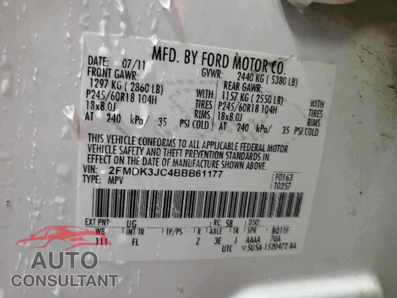FORD EDGE 2011 - 2FMDK3JC4BBB61177