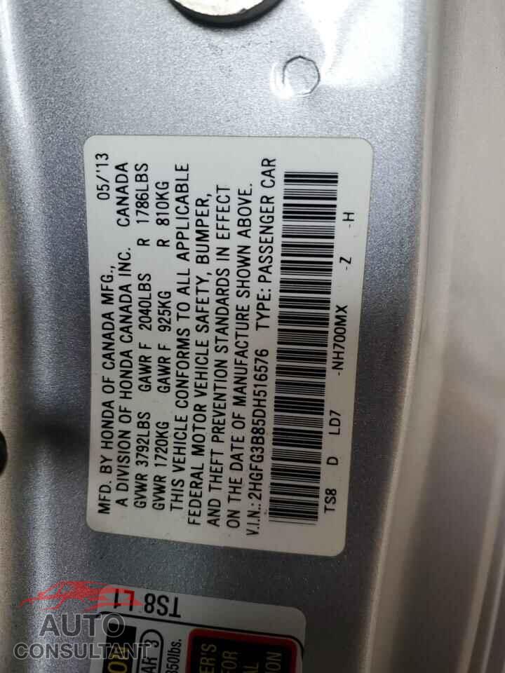 HONDA CIVIC 2013 - 2HGFG3B85DH516576