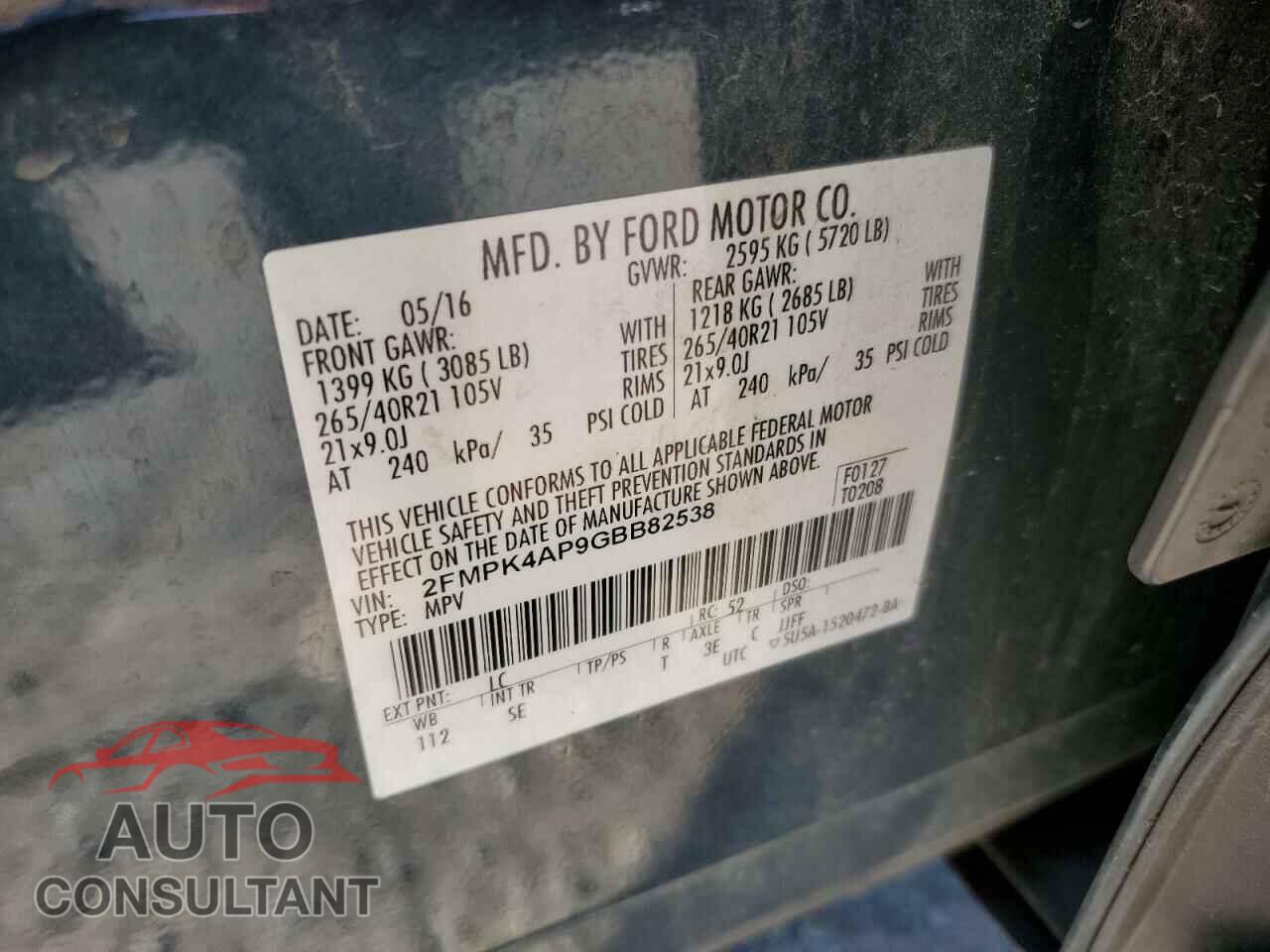 FORD EDGE 2016 - 2FMPK4AP9GBB82538