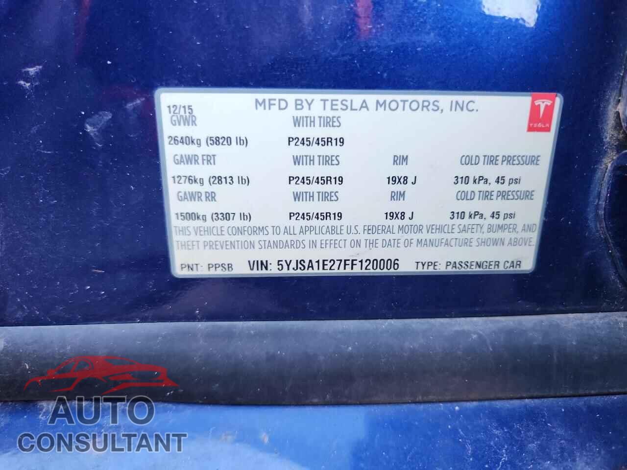 TESLA MODEL S 2015 - 5YJSA1E27FF120006