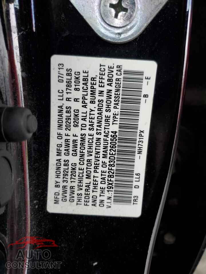 HONDA CIVIC 2013 - 19XFB2F83DE260564