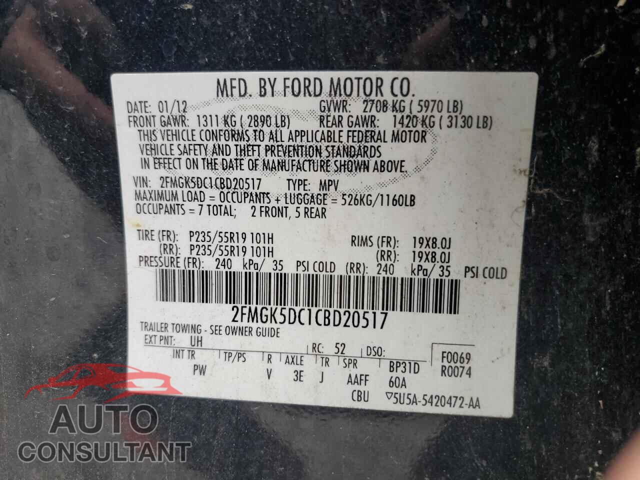 FORD FLEX 2012 - 2FMGK5DC1CBD20517