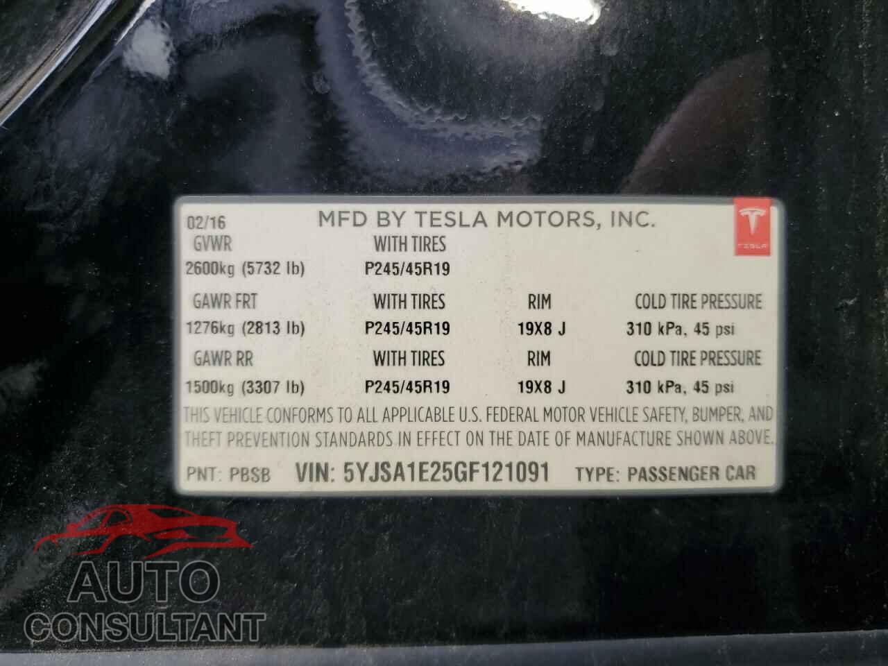 TESLA MODEL S 2016 - 5YJSA1E25GF121091