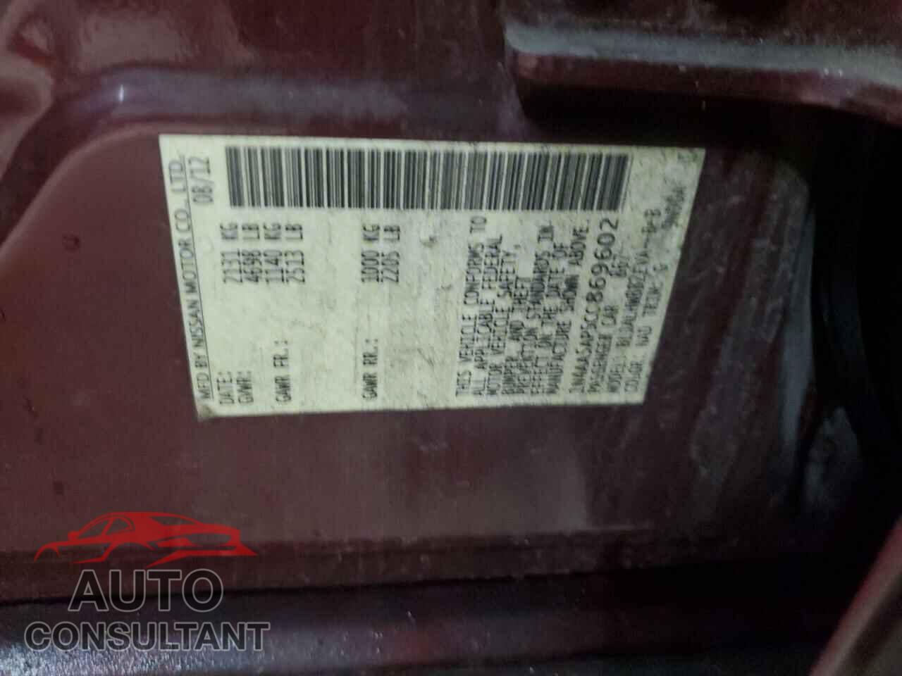NISSAN MAXIMA 2012 - 1N4AA5AP5CC869602