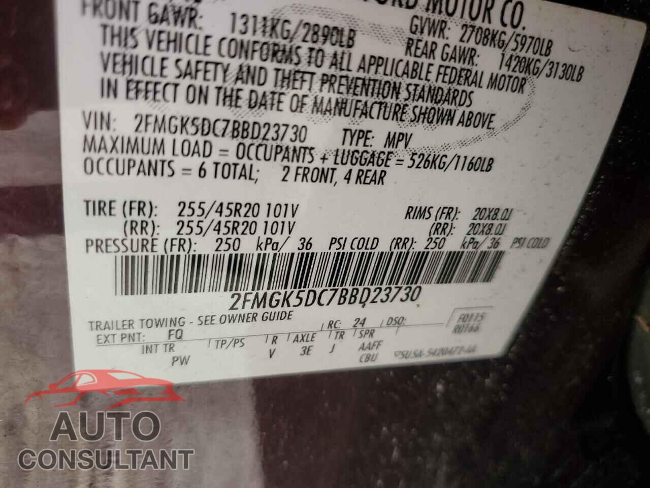 FORD FLEX 2011 - 2FMGK5DC7BBD23730