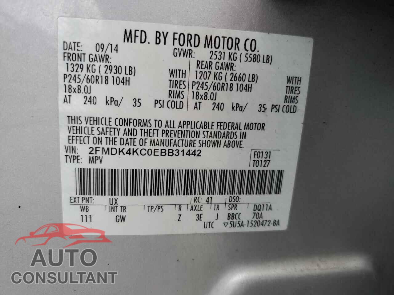 FORD EDGE 2014 - 2FMDK4KC0EBB31442