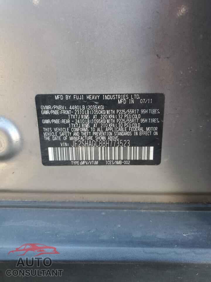 SUBARU FORESTER 2011 - JF2SHAGC8BH773523