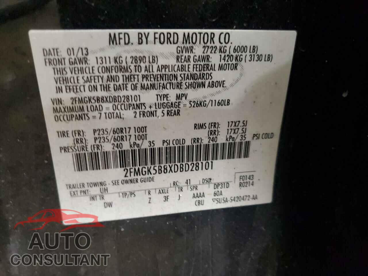 FORD FLEX 2013 - 2FMGK5B8XDBD28101