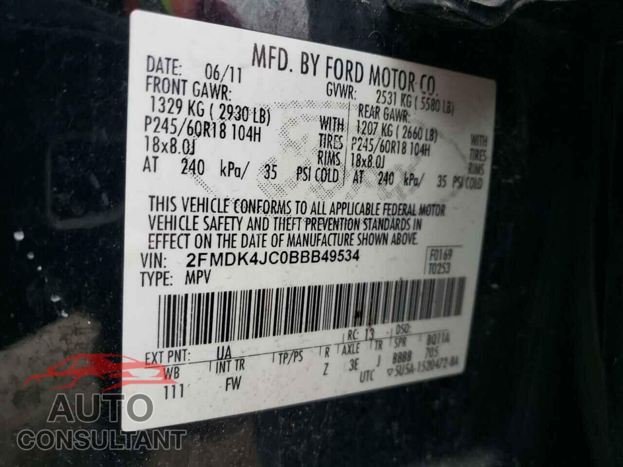 FORD EDGE 2011 - 2FMDK4JC0BBB49534