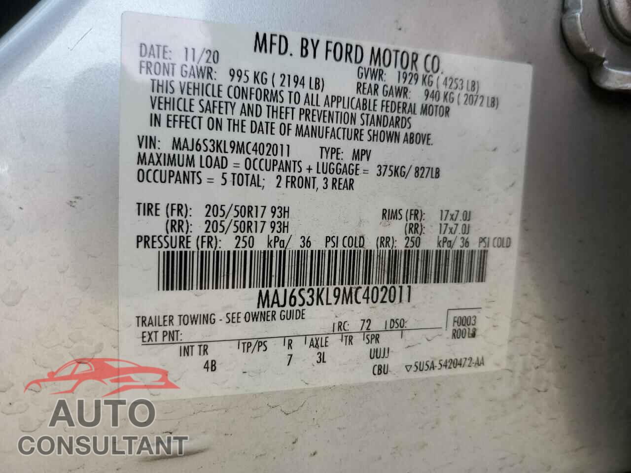 FORD ECOSPORT 2021 - MAJ6S3KL9MC402011