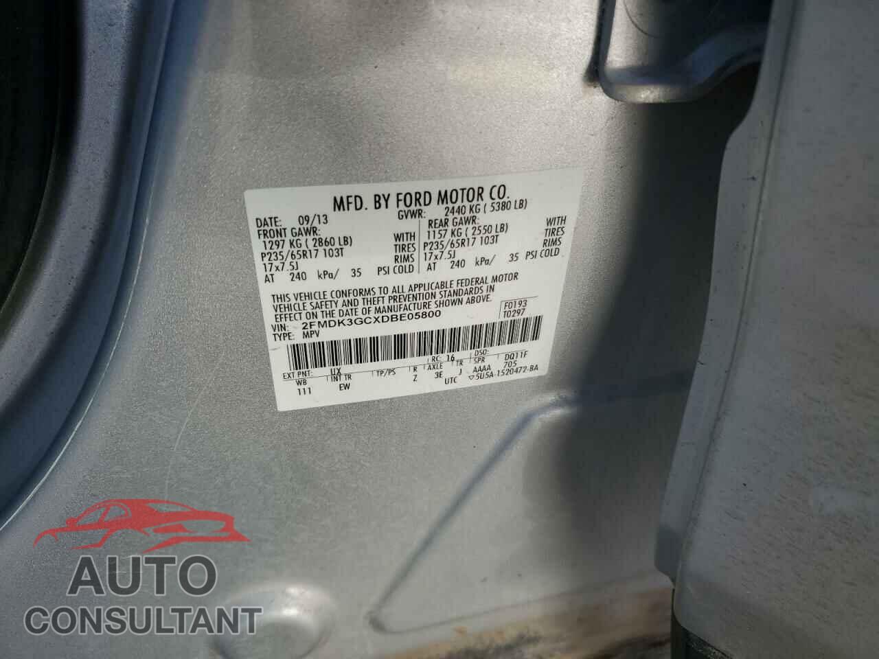 FORD EDGE 2013 - 2FMDK3GCXDBE05800