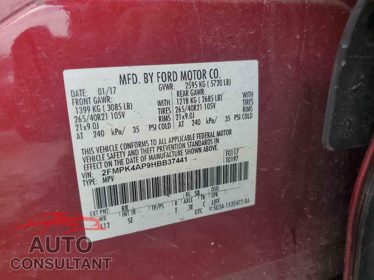 FORD EDGE 2017 - 2FMPK4AP9HBB37441