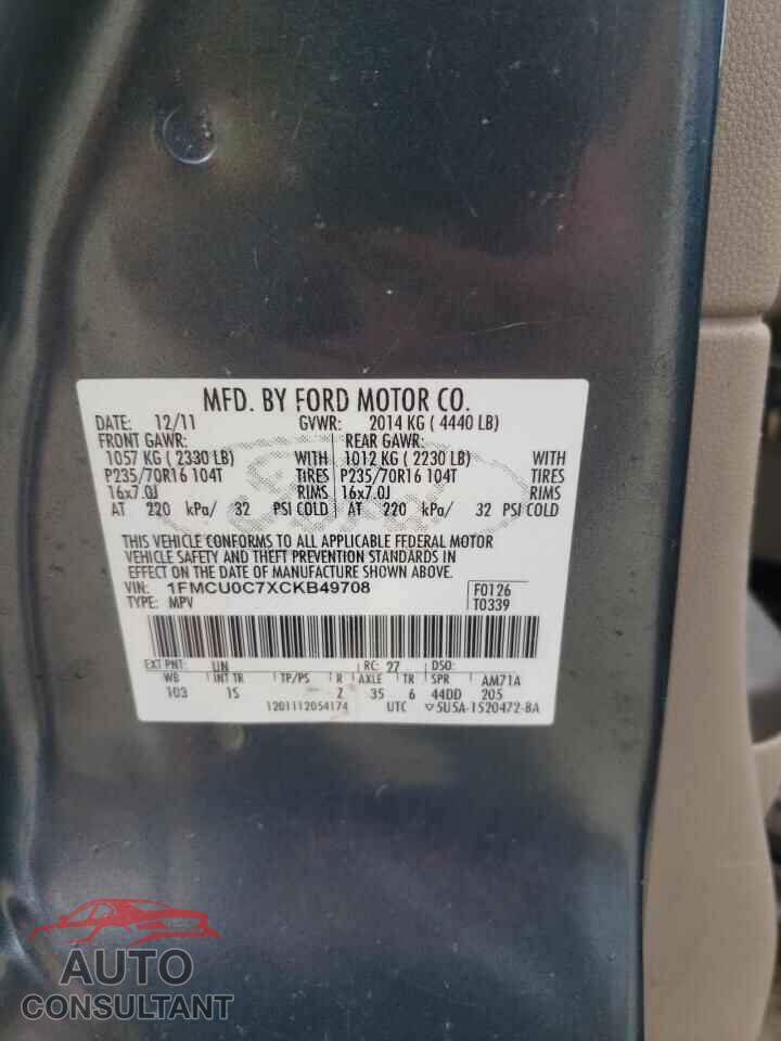 FORD ESCAPE 2012 - 1FMCU0C7XCKB49708