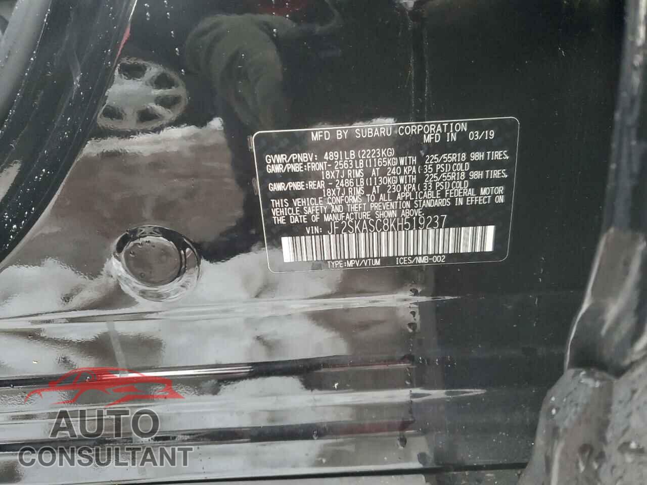 SUBARU FORESTER 2019 - JF2SKASC8KH519237