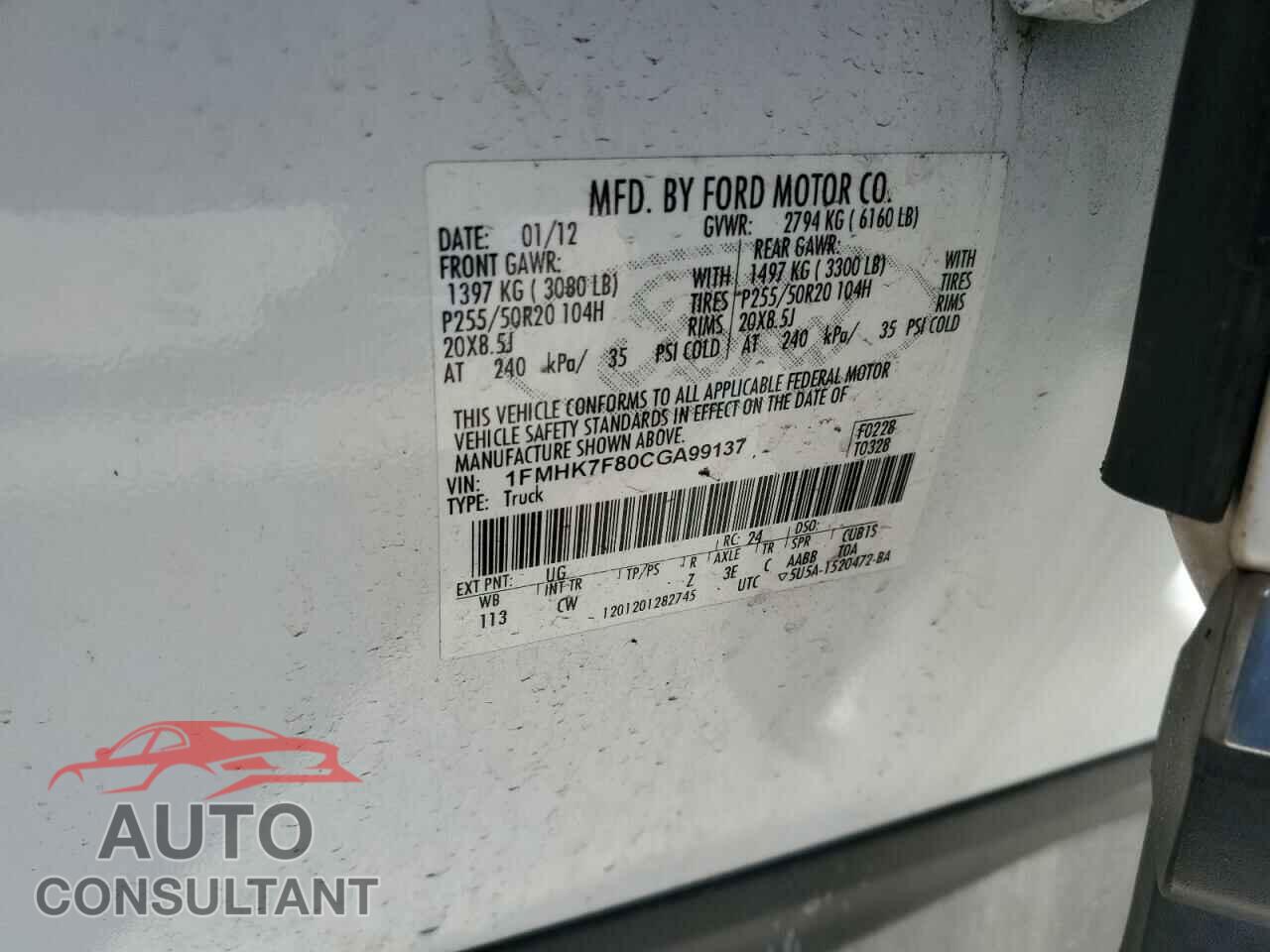 FORD EXPLORER 2012 - 1FMHK7F80CGA99137