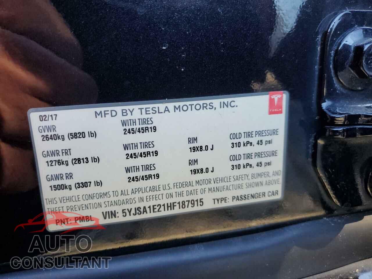 TESLA MODEL S 2017 - 5YJSA1E21HF187915