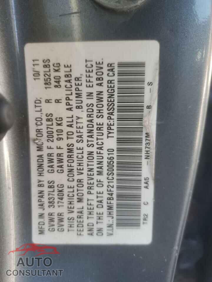 HONDA CIVIC 2012 - JHMFB4F21CS005610
