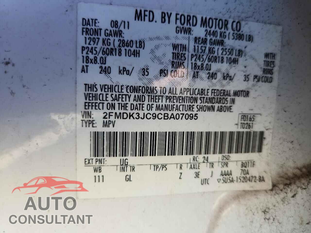 FORD EDGE 2012 - 2FMDK3JC9CBA07095