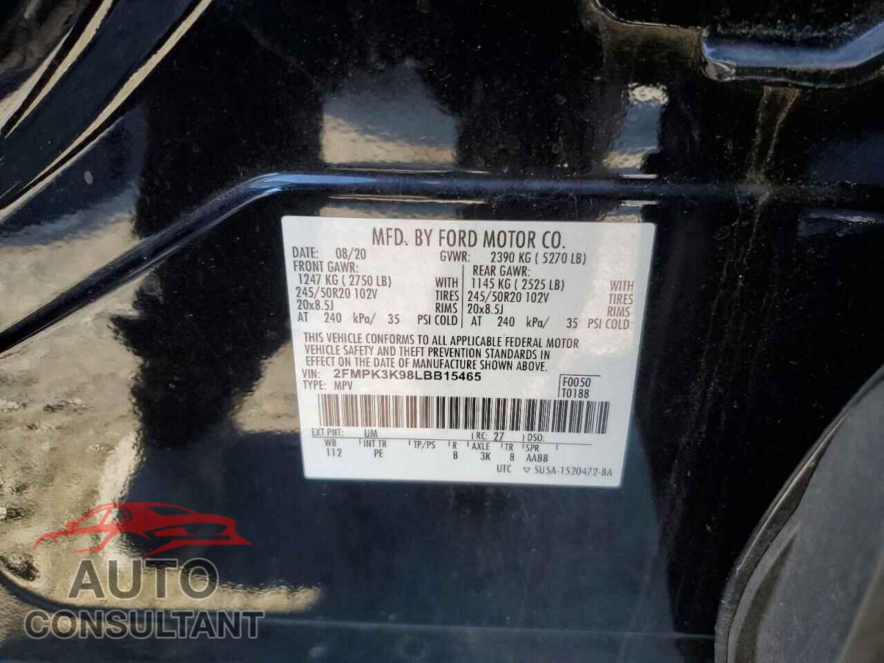 FORD EDGE 2020 - 2FMPK3K98LBB15465
